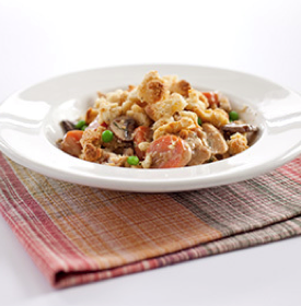 Chicken pot pie with savory crumble topping
