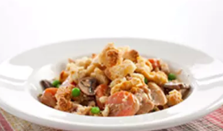 Chicken pot pie with savory crumble topping