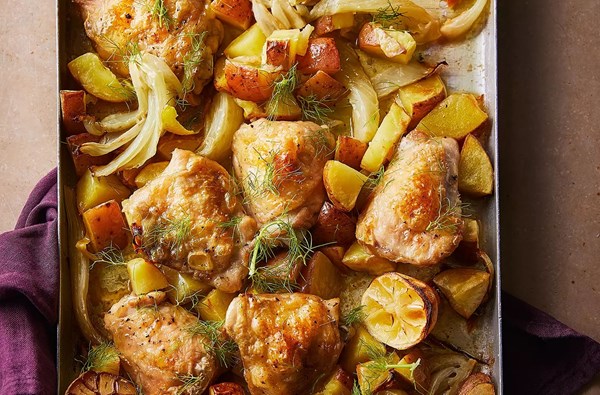 Chicken, potato & fennel traybake