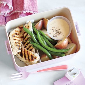 Chicken, potato, and green bean dippers with honey mustard