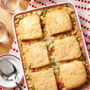 Chicken potpie with biscuits