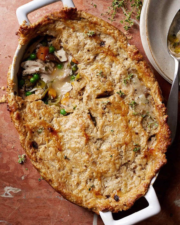 Chicken potpie with brown-butter crust