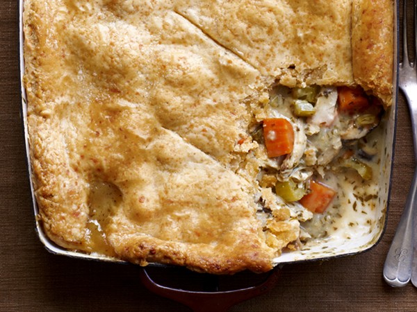 Chicken potpie with cheddar crust