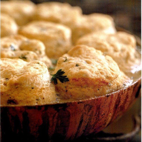 Chicken potpie with Foster's herb biscuits