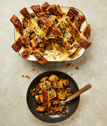 Chicken, prune and split pea pie
