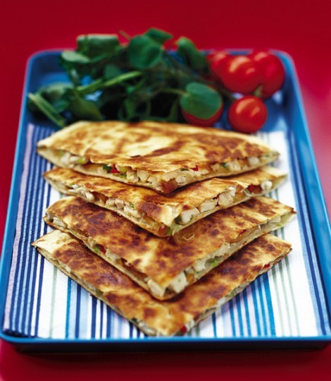 Chicken, red pepper and smoked mozzarella quesadillas