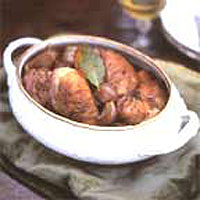 Chicken, red wine and bacon casserole