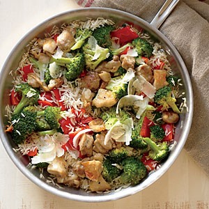Chicken, rice, and Parmesan skillet