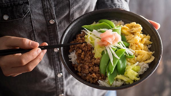 Chicken rice bowl (Soboro don) [Matthew Evans]