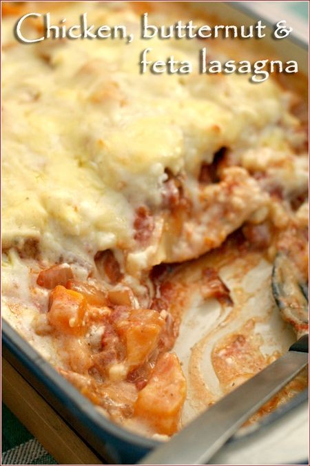 Chicken, roasted butternut and feta lasagna