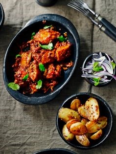Chicken rogan josh with fenugreek potatoes