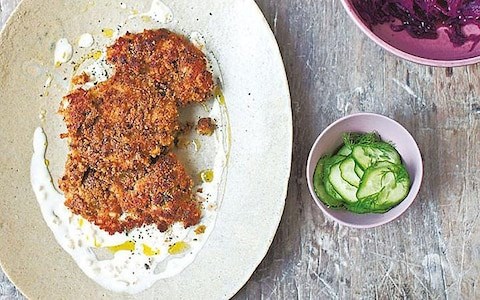 Chicken rye schnitzel with mustard sauce