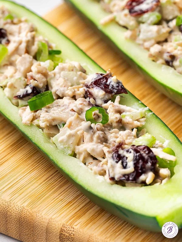 Chicken salad cucumber boats