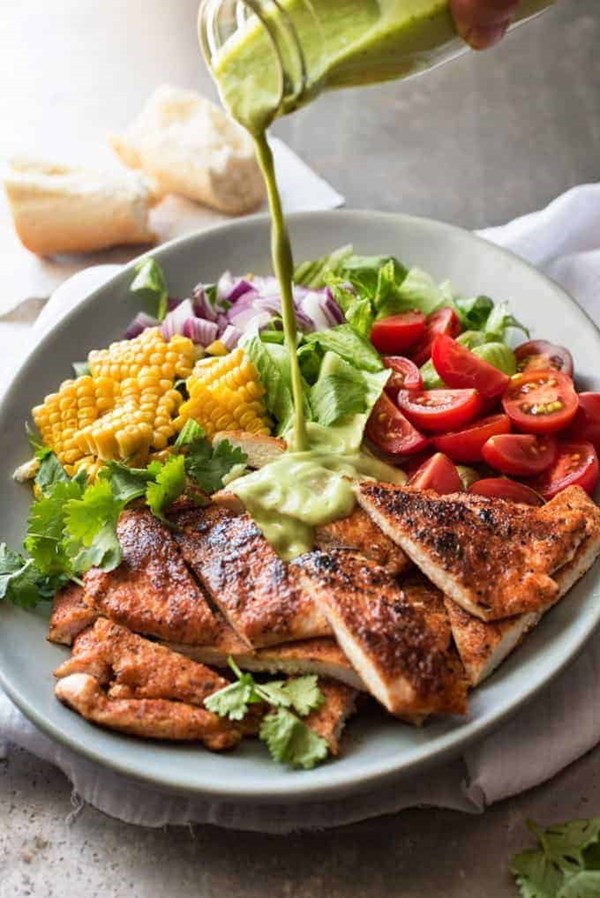 Chicken salad with avocado dressing