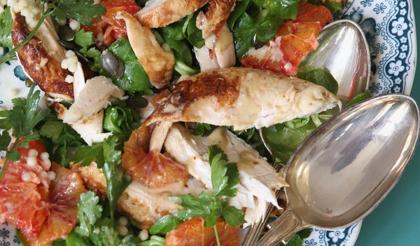 Chicken salad with blood orange and giant couscous