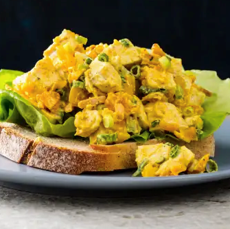 Chicken salad with curry and dried apricots