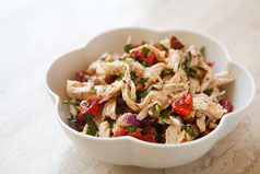 Chicken salad with roasted bell peppers and toasted almonds