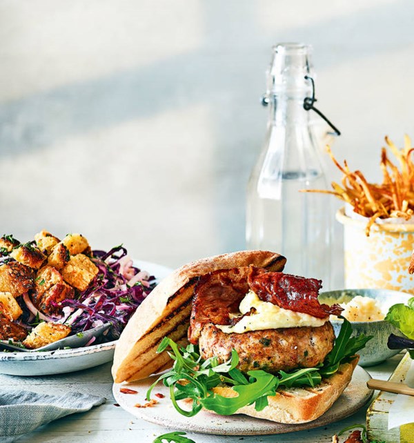Chicken saltimbocca burger with crispy prosciutto and Parmesan mayo