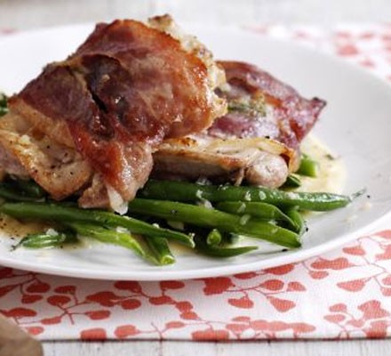 Chicken saltimbocca with green beans and shallots
