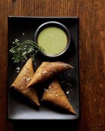 Chicken samosas with cilantro-yogurt dip