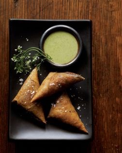 Chicken samosas with cilantro-yogurt dip
