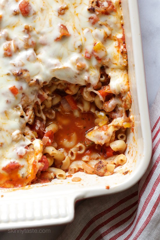 Chicken sausage and peppers macaroni casserole