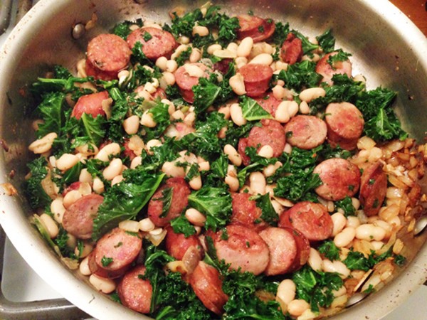 Chicken sausage, white beans and kale