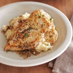 Chicken sauté with thyme, lemon, and chile