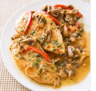 Chicken scaloppini with mushrooms and peppers