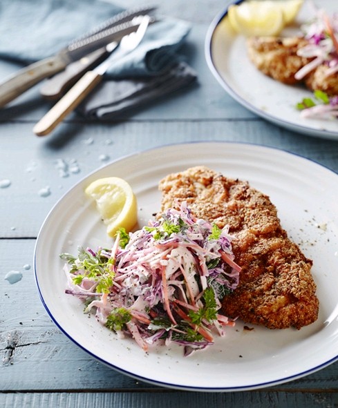 Chicken schnitzel with slaw