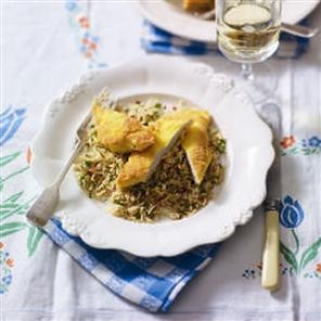 Chicken schnitzel with spiced rice
