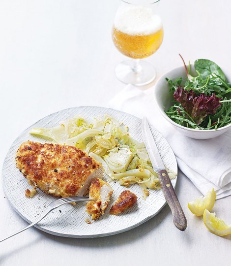 Chicken schnitzels with quick fennel and apple sauerkraut
