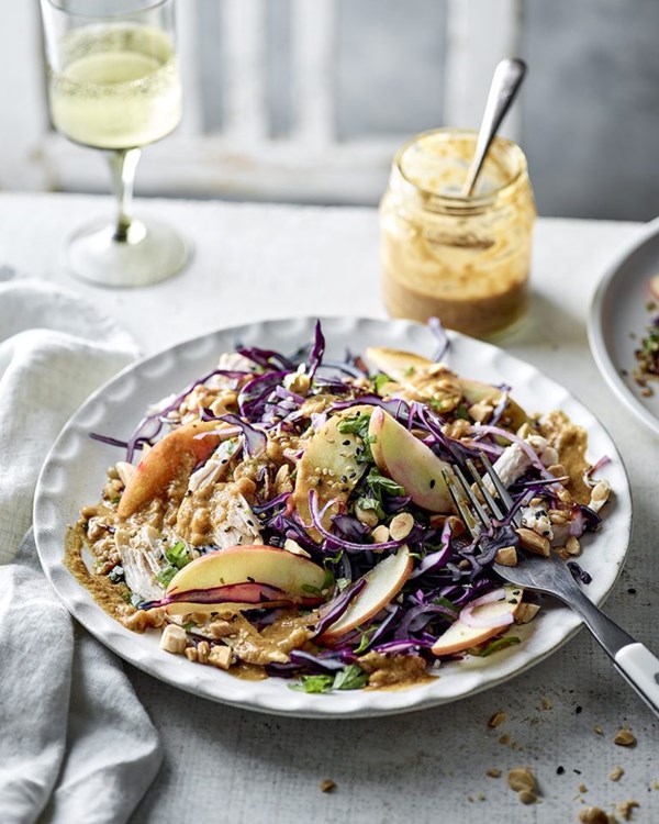 Chicken, sesame, apple and peanut butter salad 