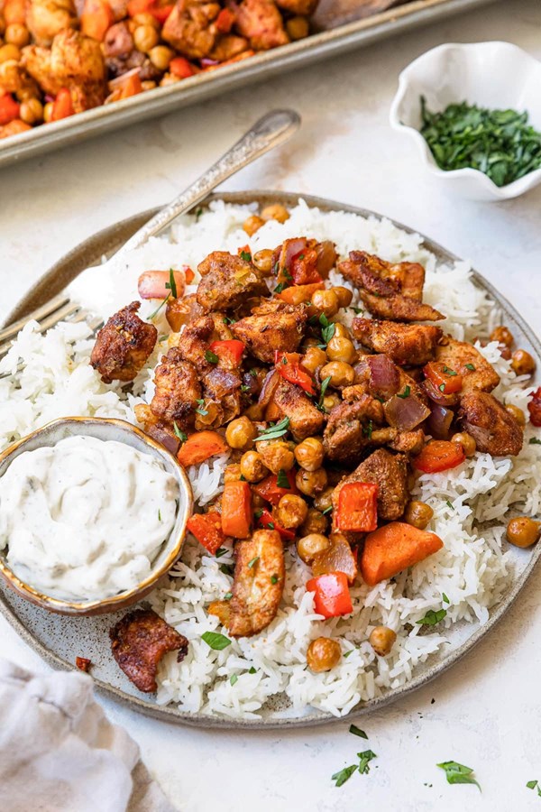 Chicken shawarma sheet pan dinner