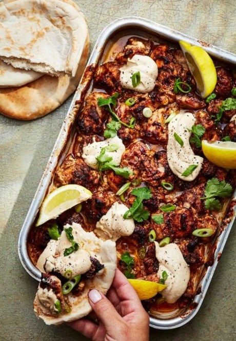 Chicken shawarma-style traybake