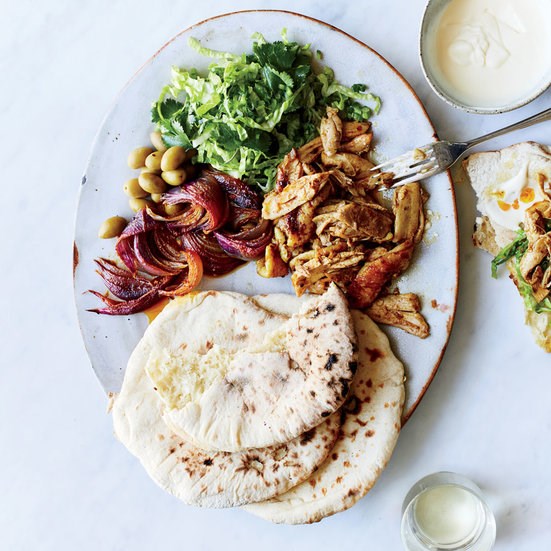 Chicken shawarma with shredded lettuce salad