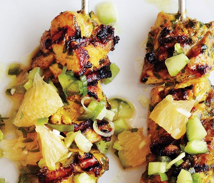 Chicken skewers with Meyer lemon salsa