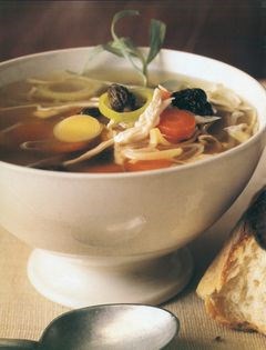 Chicken soup meal with morels and tarragon 