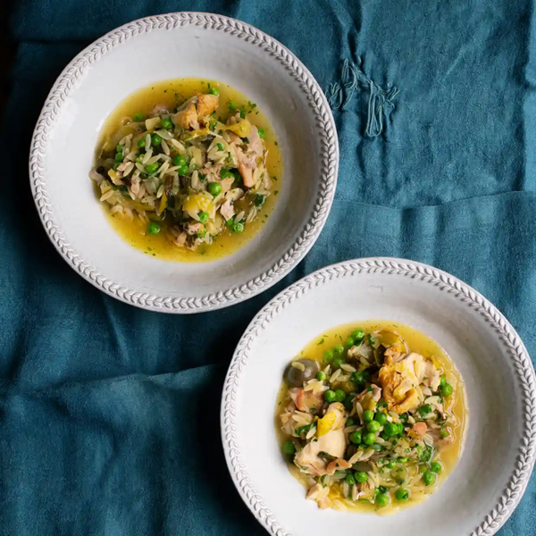 Chicken soup with leeks and orzo