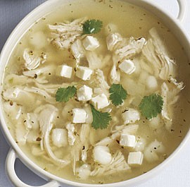 Chicken soup with lime and hominy