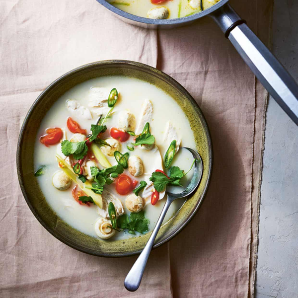 Chicken soup with lime leaf, lemongrass and coconut