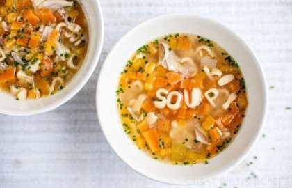 Chicken soup with pasta shapes
