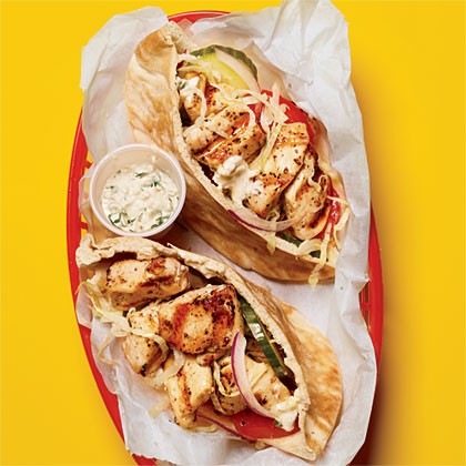 Chicken souvlaki pitas with tahini sauce