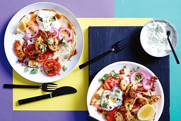 Chicken souvlaki with tzatziki