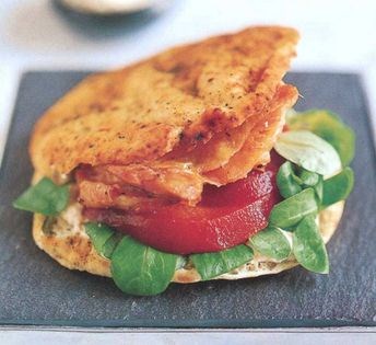 Chicken, spiced quince and hummus burger