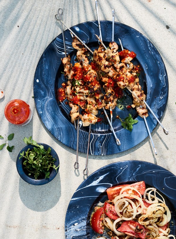 Chicken spiedie skewers with Italian dressing
