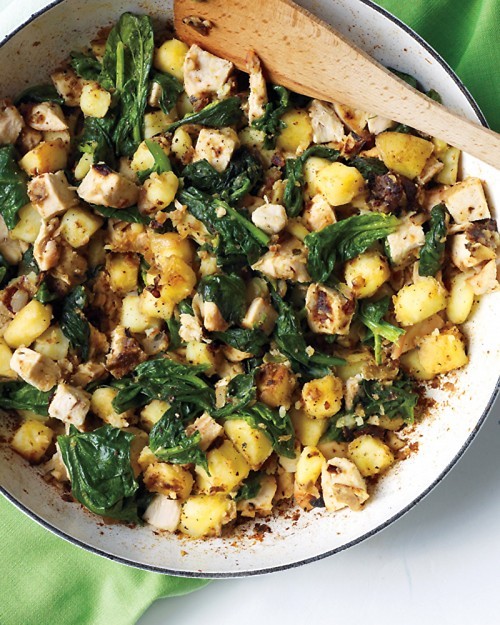 Chicken, spinach, and potato hash