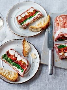 Chicken, spinach, goats' cheese & slow-roasted tomato terrine