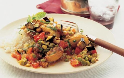Chicken, split pea and aubergine koresh