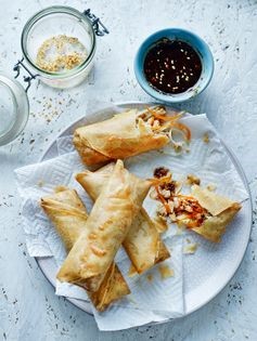 Chicken spring rolls with hoisin sauce